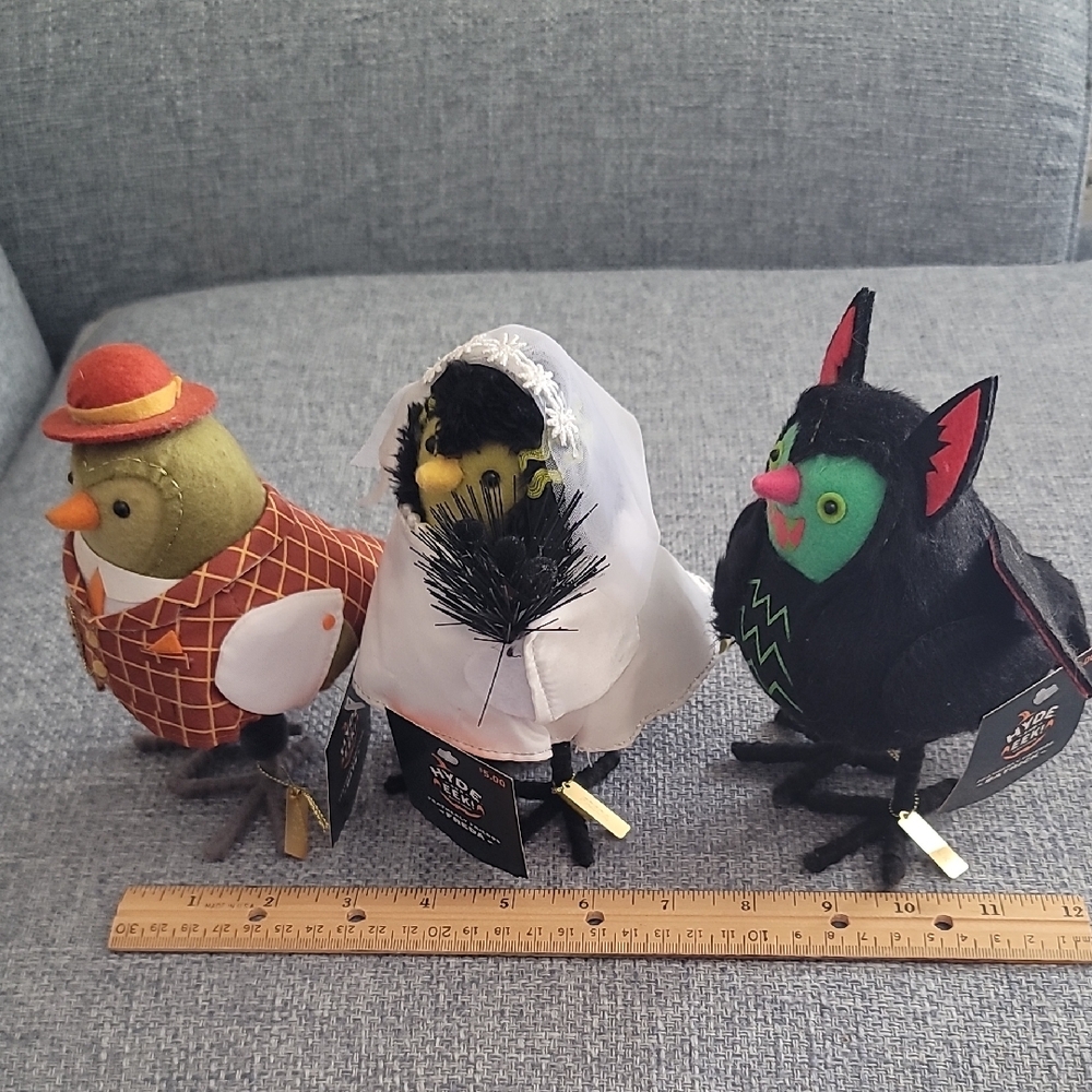 Set of Three Halloween Themed Plush Birds